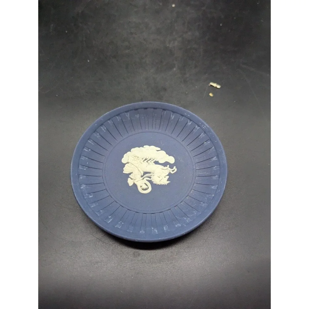 Vintage Wedgwood England Jasperware Blue Pin Tray Classical Theme 4.5